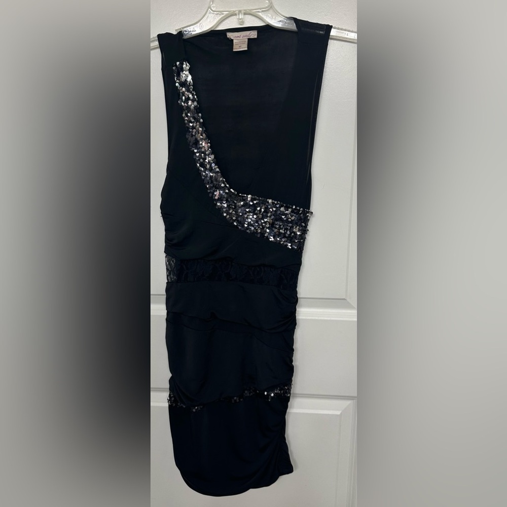 Y2K Wet Seal Black One Shoulder Dress with Silver Sequins - Picture 1 of 4